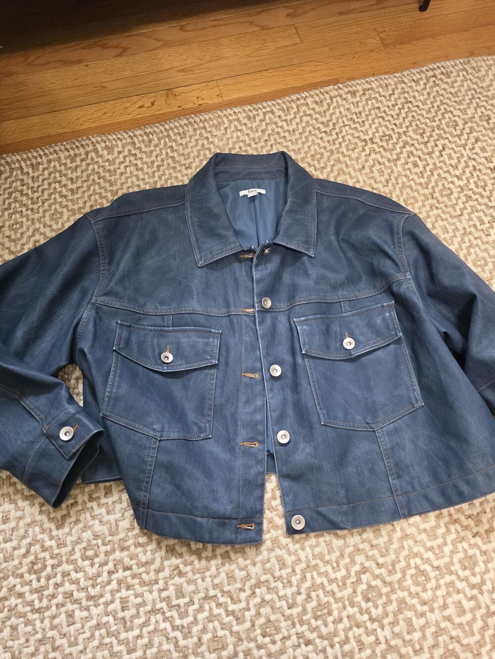 Bar III Faux Leather Indigo Blue Denim Jacket with Flap Pockets